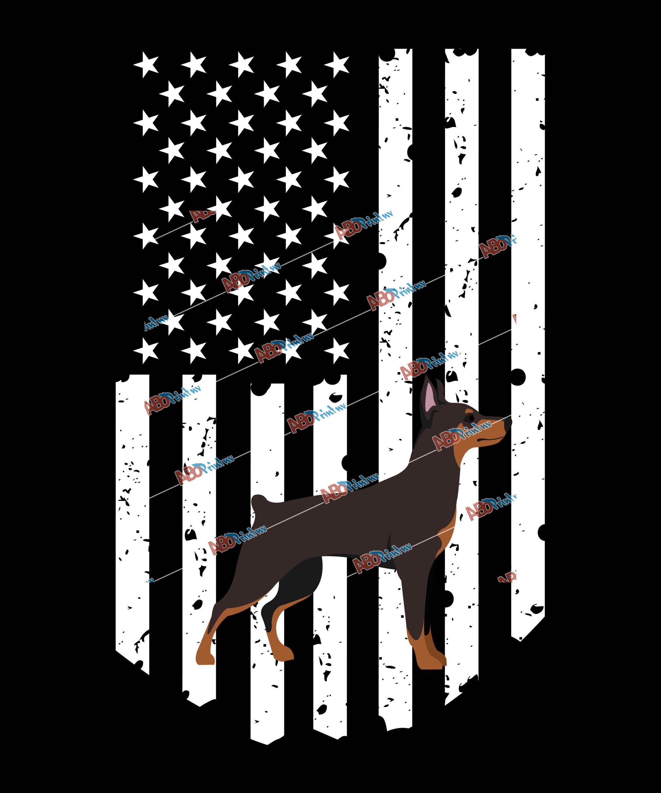 Black White American Flag Miniature Pinscher 4th Of July